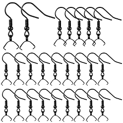 Black 50Pcs 304 Stainless Steel Earring Hooks, French Hooks with Coil and Ball & Ice Pick Pinch Bails, for Half Drilled Beads, Black, 28x3.5mm, Pin: 0.7mm and 0.6mm(for half dirlled beads)