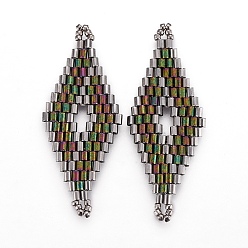 Темно-оливково-зеленый Японский бисер miyuki & toho ручной работы ссылки, Ткацкий станок, ромб, темно-оливковый зеленый, 40.7~42x16.4~17x1.7~1.9 мм, отверстие : 1.2~1.4 мм