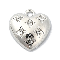 Platinum Alloy Rhinestone Pendants, Heart, Platinum, 16x15x5mm, Hole: 2mm