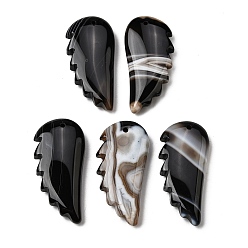 Полосатый Агат Подвески из натурального черного полосатого агата (окрашенного и подвергнутого термической обработке)., крылатые прелести, 43~43.5x20~20.5x18~18.5 мм, отверстие : 1.5 мм