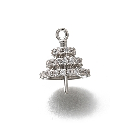 Платина Латунные колышки для чашек с микропаве из кубического циркония, за половину пробурено бисера, без кадмия, без никеля и без свинца, платина, 17x13x13 мм, отверстие : 1.5 мм, штифты : 1 мм