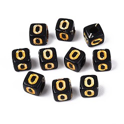 Letter N Непрозрачные акриловые бусины, золотой металл обвитыми, куб с письмом, чёрные, Письмо N, 4.5~5x4.5~5x4.5~5 мм, отверстие : 2 мм, Около 6250 шт / 500 г