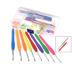 (52) Непрозрачная лаванда Наборы инструментов для вязания крючком, включая бамбуковые крючки для вязания крючком иглы, правитель, резать ножницами, пластиковые инструменты для ниток, спицы для вязания и маркер для петель с замком, алюминиевый держатель петель и иглы для вязальных крючков, разноцветные, штифты : 2.5~6 мм, 53 шт / комплект