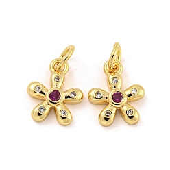 Фиолетовый Латунные микро проложить кубического циркония подвески, без кадмия, без никеля и без свинца, реальный 18 k позолоченный, цветок, фиолетовые, 11.5x9.5x2.5 мм, отверстие : 3 мм
