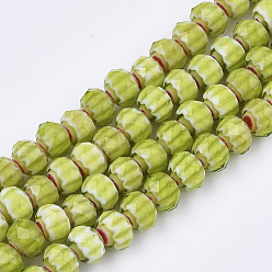 Желто-Зеленый Стеклянные бусины, граненые, RONDELLE с цветком, желто-зеленый, 7.5~8x5.5 мм, отверстие : 1~1.5 мм, около 74 шт / нитка, 16.1 дюйм