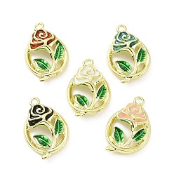 Mixed Color Rack Plating Alloy Enamel Pendants, Flower with Leaf, Mixed Color, 24x26x4.5mm, Hole: 1.8mm