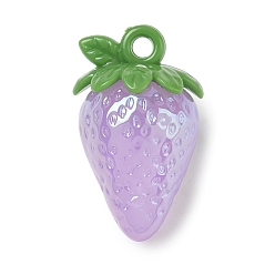 Lilac Luminous Acrylic Pendants, Imitation Jelly, Strawberry Charms, Glow in the Dark, Lilac, 33.5x20x18.5mm, Hole: 3.2mm
