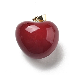 Темно-Красный Латунь эмаль подвески, без свинца и без кадмия, долговечный, яблочный шарм, стойки покрытие, реальный 18 k позолоченный, темно-красный, 20.5x20.5x17 мм, отверстие : 5x3 мм