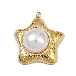 Золотой 304 подвески из нержавеющей стали, с пластиковой имитационной жемчужиной, очарование морской звезды, золотые, 29.5x27x10.5 мм, отверстие : 1.6 мм