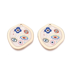 Разноцветный Печатные эмали подвески сплава, самородки, обереги от сглаза и цветочные амулеты, стойки покрытие, без кадмия и без свинца и без никеля, золотые, красочный, 32.5x30x2~2.5 мм, отверстие : 2 мм