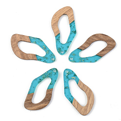 Dark Turquoise Transparent Resin & Walnut Wood Pendants, with Gold Foil, Teardrop, Dark Turquoise, 38x20x3mm, Hole: 2mm