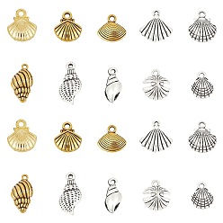 Mixed Color Tibetan Style Alloy Charms/Pendants, Shell Shape, Mixed Color, 150pcs/box