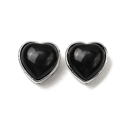 Обсидиан Многорядные звенья из латунного паве из натурального обсидиана в форме сердца, платина, без кадмия и без свинца, 18x18x10~10.5 мм, отверстие : 1.8 мм