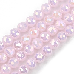 Бледно-Розовый Стеклянные бусины с гальваническим покрытием , круглые, граненый(96 граненый), розовый жемчуг, 4~4.5 мм, отверстие : 1 мм, около 95 шт / нитка, 14.76'' (37.5 см)