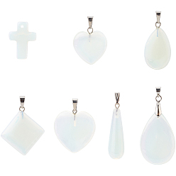 Platinum Opalite Pendants, with Brass Findings, Mixed Shapes, Platinum, 14pcs/box