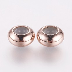 Розовое Золото Рейка из латунной проставки, долговечный, плоско-круглые, розовое золото , 8x4 мм, отверстие : 1.5 мм