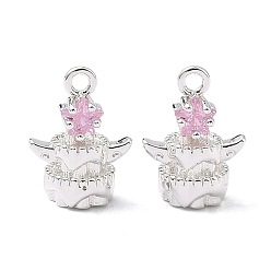 Бледно-Розовый Подвески в виде звезд из кубического циркония с инкрустацией из латуни, 925 серебро покрытием, розовый жемчуг, 14x10.5x7 мм, отверстие : 1.6 мм