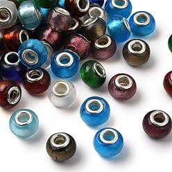 (52) Непрозрачная лаванда Ручная серебряная фольга стекла Европейский бисером, с латунными сердечниками с серебряным покрытием, рондель, разноцветные, 14x10 мм, отверстие : 5 мм