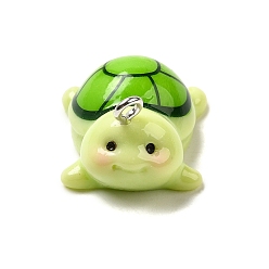 Желто-Зеленый Непрозрачные подвески смолы, черепаха, с платиновым тоном железная петля, желто-зеленый, 15x18.5x23 мм, отверстие : 2 мм