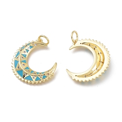 Настоящее золото 18K Латунные микропаве прозрачные подвески с фианитом, с эмалью и прыжковыми кольцами, долговечный, луна, реальный 18 k позолоченный, 25x23x3.5 мм, отверстие : 4.5 мм, Перейти кольцо: 6x0.7 мм