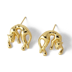 Золотой Латунные серьги-гвоздики для женщин, форма кошки, золотые, 21x21 мм