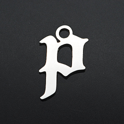 Letter P Anlaufgeschützt 201 Charms aus Edelstahl, Laserschnitt, Buchstabe, Edelstahl Farbe, letter.p, p: 9.5x6x1 mm, Bohrung: 1.2 mm