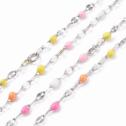 Нержавеющая Сталь Цвет 304 цепи с плоскими овальными звеньями из нержавеющей стали, кабельные цепи, с цветной эмалью и шпулей, пайки, цвет нержавеющей стали, 4~10x2x0.4~2 мм, около 32.81 футов (10 м) / рулон