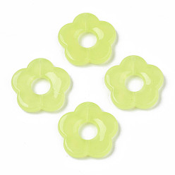 Зелено-Желтый Имитации акриловых шариков желе, цветок, зеленый желтый, 25.5x26x5 мм, отверстие : 1.6 мм, Около 240 шт / 500 г
