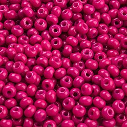 Deep Pink Imitation Jade Glass Seed Beads, Luster, Baking Paint, Round, Deep Pink, 5.5x3.5mm, Hole: 1.5mm