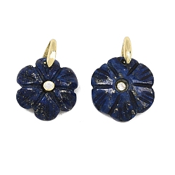 Lapis Lazuli Natural Lapis Lazuli Pendants, Dyed, Flower Charms with Brass Micro Pave Cubic Zirconia Findings, Golden, 16.5~17x15~16x4.5~5.5mm, Hole: 4.4x4mm
