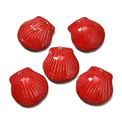 Красный Фарфора ручной работы подвески, подвески в форме ракушек, красные, 36~38x35~37x9~10 мм, отверстие : 1.6 мм