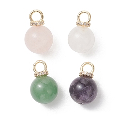 Смешанные камни 4 шт. 4 стили подвесок из натурального аметиста, зеленого авантюрина, розового кварца и белого нефрита, круглые подвески с латунными микропаве из прозрачных кубических цирконий в качестве застежек, золотые, 18.5~19.5x12~12.5 мм, отверстие : 4.5 мм, 1 шт / стиль