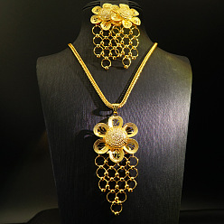 Золотой Ожерелья с подвесками из цветочного сплава и комплекты серег-гвоздиков, золотые, 405 мм