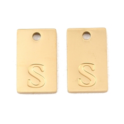 Letter S 304 Stainless Steel Pendants, Rectangle with Letter Charms, Real 18K Gold Plated, Ion Plating(IP), Letter S, 16x10x1.4mm, Hole: 1.8mm