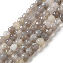 Темно-Серый Натуральные полосатые агатовые / полосатые агатовые бусинки, окрашенная и подогревом, граненые круглые, темно-серый, 8 мм, отверстие : 1 мм, около 46 шт / нитка, 14.69~15.16'' (37.3~38.5 см)