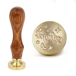 Word Brass Retro Wax Sealing Stamp, with Wooden Handle for Post Decoration DIY Card Making, Angel, Word, 90x25.5mm