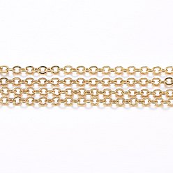 Золотой 304 кабельные цепи из нержавеющей стали, пайки, с катушкой, Плоско-овальные, ионное покрытие (ip), золотые, 1.5x1.2x0.3 мм, около 328.08 футов (100 м) / рулон