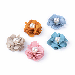Gemischte Farbe Handgemachte Tuch gewebt Kostüm Zubehör, mit abs-Kunststoffimitatperle, Blume, Gemischte Farbe, 24~27x10 mm