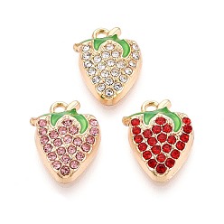 (52) Непрозрачная лаванда Rhinestone сплава и эмали подвески, клубника, золотые, разноцветные, 17x13x4 мм, отверстие : 1.8 мм