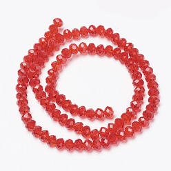 Red Glass Beads Strands, Faceted, Rondelle, Red, 3.5x3mm, Hole: 0.4mm, about 123~127pcs/strand, 13.78 inch~14.17 inch(35~36cm)