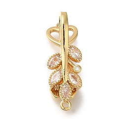 Real 18K Gold Plated Brass Micro Pave Clear Cubic Zirconia Fold Over Clasps, Cadmium Free & Nickel Free & Lead Free, Leaf, Real 18K Gold Plated, 30mm