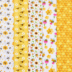 Yellow Polycotton Fabric, for Garment Accessories, Bees & Flower Pattern, Yellow, 500x450x0.1mm, 5pcs/set