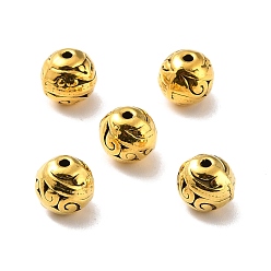 Antique Golden Tibetan Style Alloy Beads, Round, with Floral Pattern, Antique Golden, 8.5mm, Hole: 1.5mm