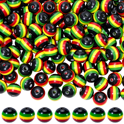 Разноцветный 200шт. бусины из смолы в полоску в стиле регги в стиле Гана-Ямайка, круглые, красочный, 10x9 мм, отверстие : 2 мм