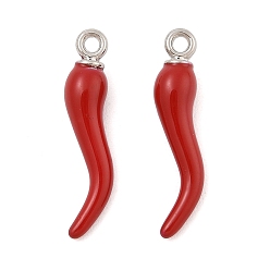 Платина Стойки обшивки сплава эмали подвески, рог изобилия / итальянский рог корничелло амулеты, платина, 25x5.5x5 мм, отверстие : 1.5 мм