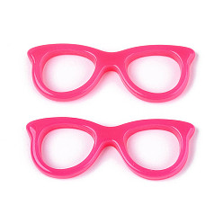 Темно-Розовый Подвески из непрозрачной смолы, ссылки на очки, темно-розовыми, 16x44~44.5x3.5 мм, отверстие : 14x11.5 мм