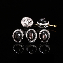 Гиперстен Натуральные бусины гиперстена, сплав овальные бусины, платина, 14x12x9 мм