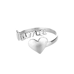 Нержавеющая Сталь Цвет День матери 201 открытые кольца для манжеты из нержавеющей стали, Слово от мамы с сердцем, цвет нержавеющей стали, размер США 4 1/4(15мм)~20мм