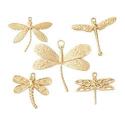 Настоящее золото 18K 5 шт. 304 подвески из нержавеющей стали, очарование стрекозы, ионное покрытие (ip), реальный 18 k позолоченный, 25~40x30~44x2~3 мм, отверстие : 1.6~4 мм