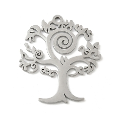 Нержавеющая Сталь Цвет 304 подвески из нержавеющей стали, очарование дерева, лазерная резка, анти-тускнение, цвет нержавеющей стали, 33.5x30x1.5 мм, отверстие : 1.9 мм